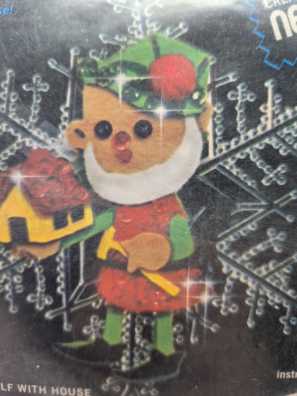 EDNA LOONEY Christmas Needleart Kit Elf House 6in Double Sided Felt Sequin